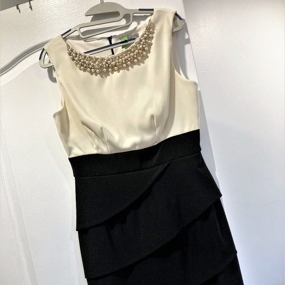 LAURA evening dress in black and ivory. Size 8 - Picture 2 of 6